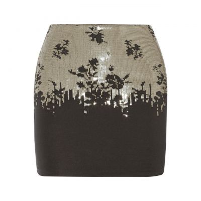 Ombre Floral Sequined Short Skirt Black