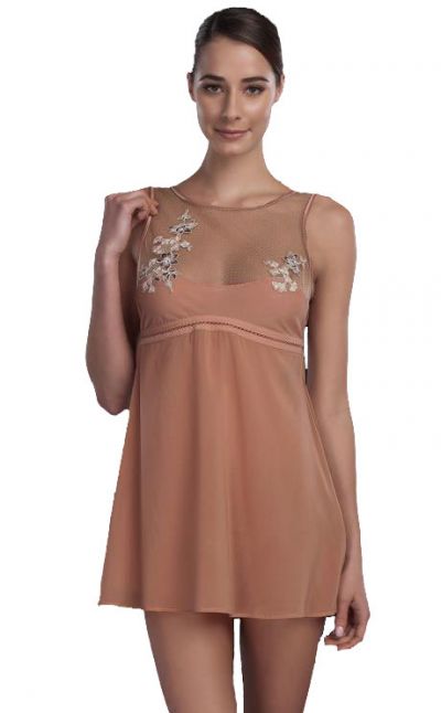 Donna Lucia Silk Embroiderd Babydoll Beige