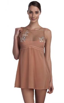 Donna Lucia Silk Embroiderd Babydoll Beige